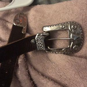 Small medium brown leather cowboy belt